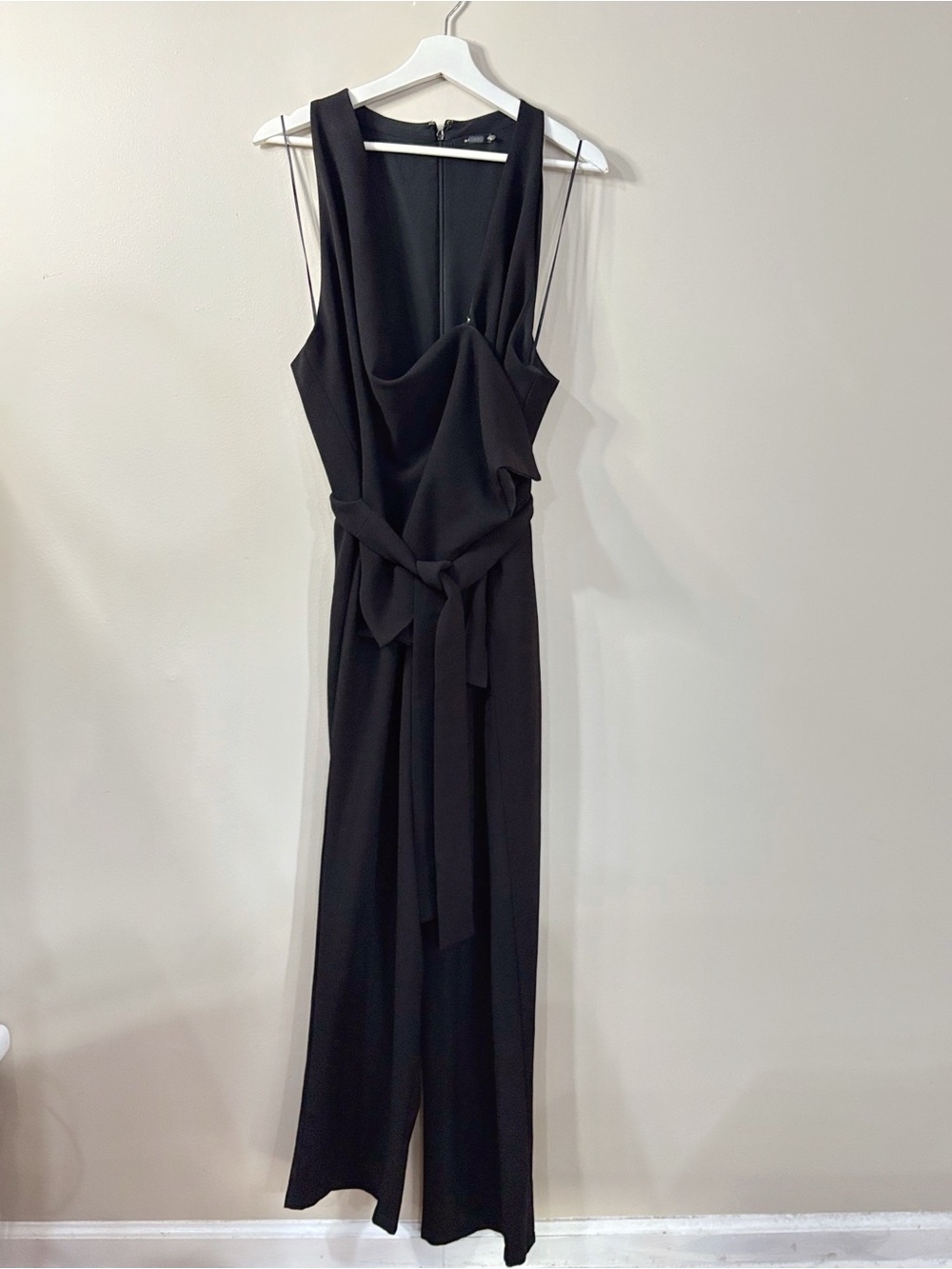 Natori Women Sz 14 Black Wide Leg Jumpsuit Wrap Tie Quiet Luxury Chic